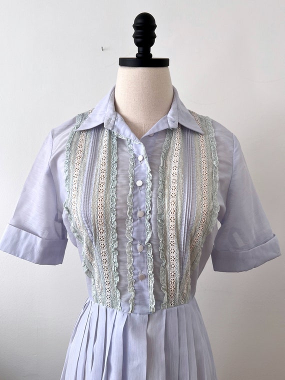 60s Semi Sheer Lilac Eyelet Day Dress Size S - image 4