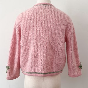50s 60s Serbin Fuzzy Mohair Pink Cherry Cardigan Sweater Size S-M image 7