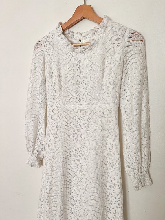 70s Crochet Lace Prairie Dress Size XXS-XS | Vint… - image 3