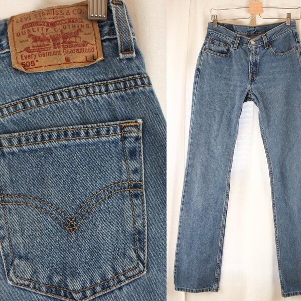 90s Y2K Levi 505s Straight Leg Bootcut Jeans Size 2 Slim Long Inseam | 1990s Medium Wash Mid Rise Levi Strauss Jeans