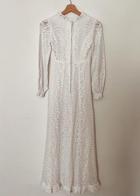 70s Crochet Lace Prairie Dress Size XXS-XS | Vint… - image 5