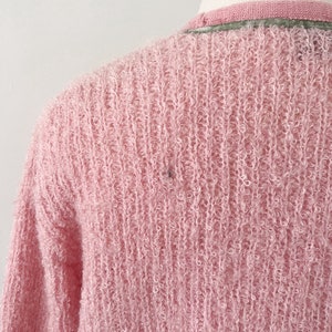 50s 60s Serbin Fuzzy Mohair Pink Cherry Cardigan Sweater Size S-M image 9