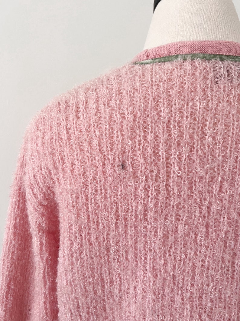 50s 60s Serbin Fuzzy Mohair Pink Cherry Cardigan Sweater Size S-M image 9