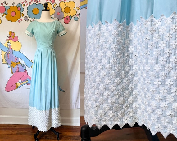 60s Henley Jr Turquoise Maxi Dress Size XS  | Vin… - image 1