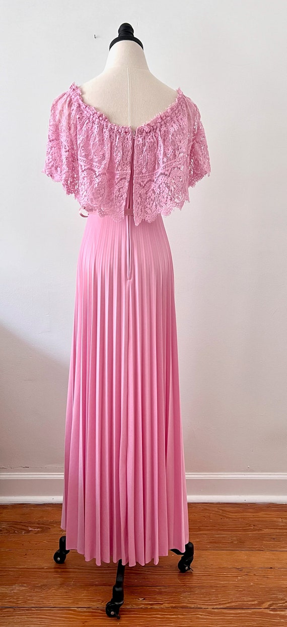 70s Lacey Off the Shoulder Pink Bridesmaid Dress