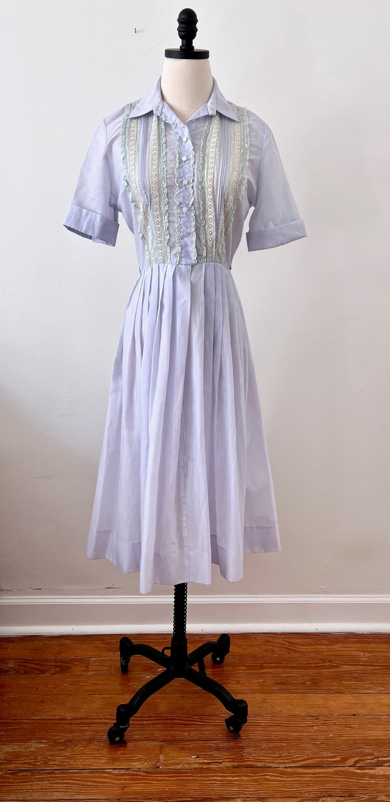 60s Semi Sheer Lilac Eyelet Day Dress Size S - image 3