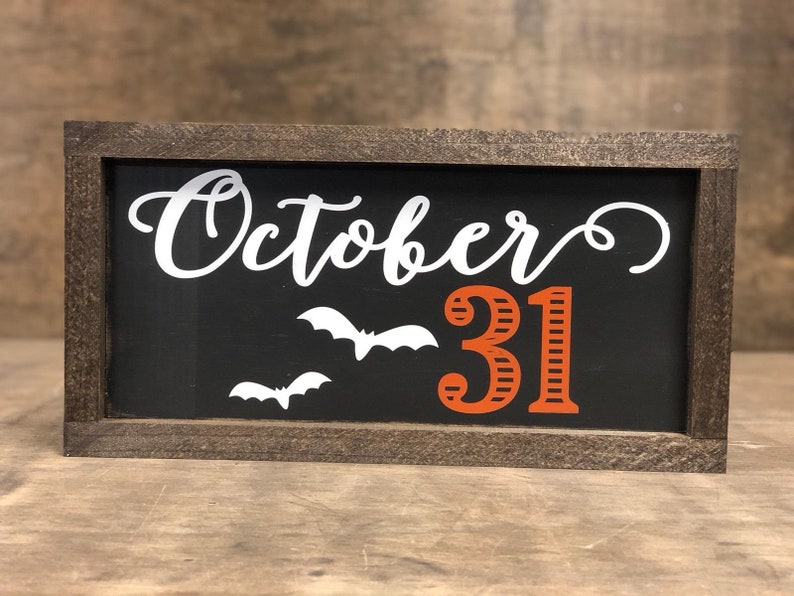October 31st Framed Wooden Sign with Bats Etsy