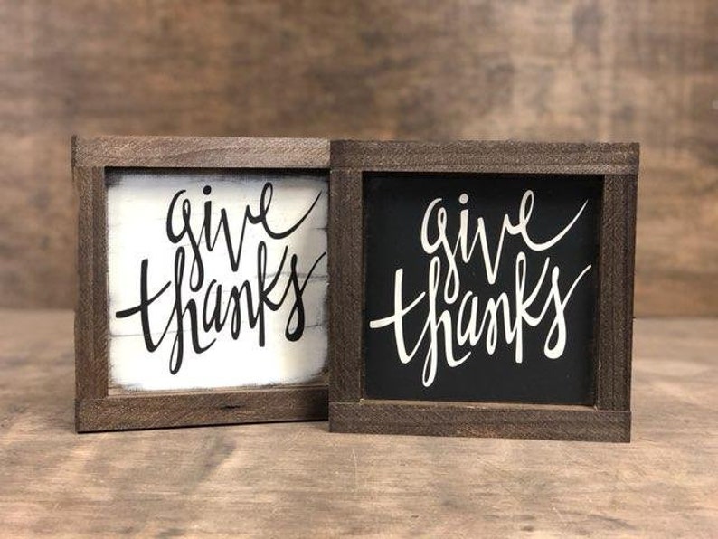 Give Thanks Charcoal or Cream Framed Wooden Sign