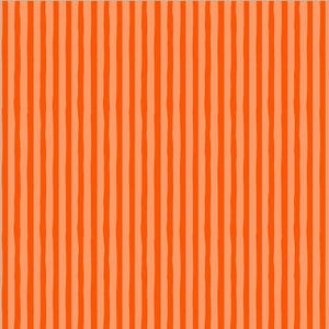 Pode incluir: Um padrão repetitivo de listras verticais com linhas alternadas de laranja brilhante e pêssego claro. As listras têm uma aparência ligeiramente irregular e desenhada à mão, com larguras variáveis e bordas suaves, criando um efeito visual texturizado.
