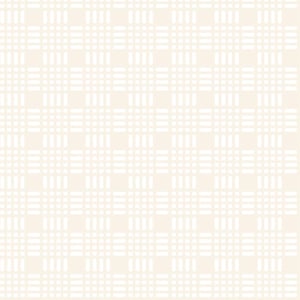 May include: A repeating pattern featuring a grid of white, rounded rectangular segments arranged in a plaid-like formation against a solid, light cream-coloured background. The design consists of horizontal and vertical rows of small, uniform white shapes.