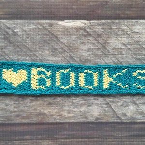 I Love Books Bookmark, crochet bookmark, crochet graph image 3