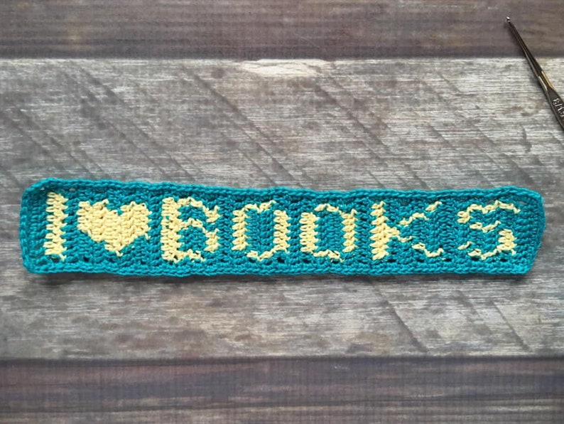 I Love Books Bookmark, crochet bookmark, crochet graph image 3
