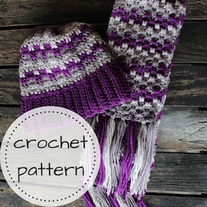 Crochet Hat and Scarf Pattern, crochet hat, crochet scarf image 1