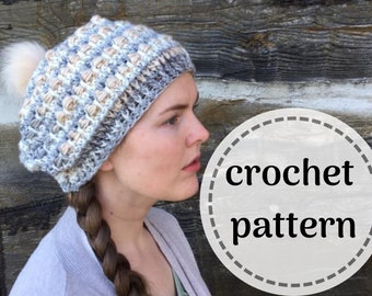 Slouchy crochet hat, bead stitch hat