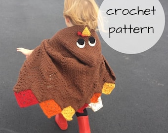 Momma's Little Gobbler turkey hooded cape, crochet pattern, kids poncho, kids cape