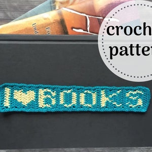 I Love Books Bookmark, crochet bookmark, crochet graph image 1