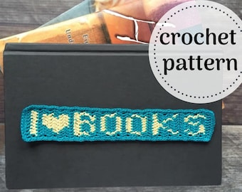 I Love Books Bookmark, crochet bookmark, crochet graph