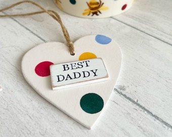 Best Daddy | Father’s Day Birthday Gift | Personalised Hanging Heart | Wooden Decoupaged | Emma Bridgewater Inspired | Polka Dot Heart