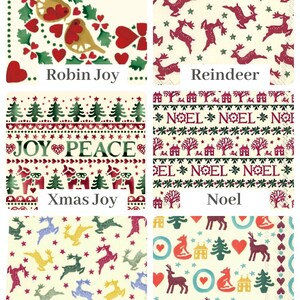 Puede incluir: Una colecci&oacute;n de seis servilletas de papel cuadradas con motivos navide&ntilde;os. Los dise&ntilde;os incluyen petirrojos con corazones, renos rojos, &aacute;rboles con el texto JOY PEACE, casas con el texto NOEL, renos multicolores e iconos festivos como zorros y &aacute;rboles.
