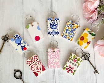 Wooden Key Fob | Emma Bridgewater Inspired | Decoupaged Key Rings | Handmade Key Chains | Pretty Key Rings