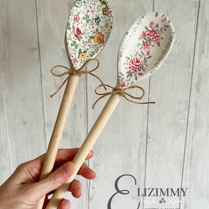 Pretty Floral Decorative Wooden Spoons Greengate Decoupaged Designs. Utensil Decoration. Kitchen Centre Piece Decor. Country Kitchen. image 3