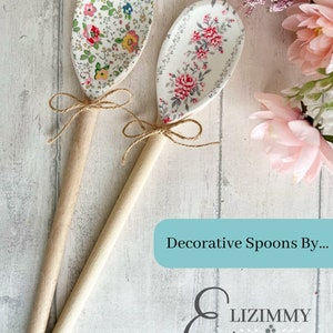 Pretty Floral Decorative Wooden Spoons Greengate Decoupaged Designs. Utensil Decoration. Kitchen Centre Piece Decor. Country Kitchen. image 2