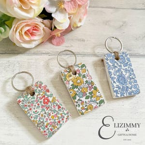 Liberty Wooden Key Rings, Liberty of London Tana Lawn Fabric Covered Wooden Key Fobs, Liberty Key Rings, Key Chains, Token Gift for Her image 1
