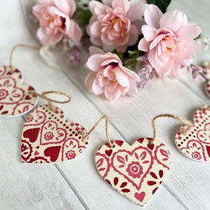 Handmade Wooden Heart Bunting Heart Garland Emma Bridgewater Red Sampler Decoupaged image 4