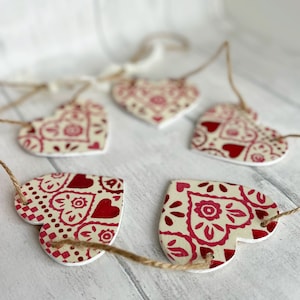 Handmade Wooden Heart Bunting Heart Garland Emma Bridgewater Red Sampler Decoupaged image 6