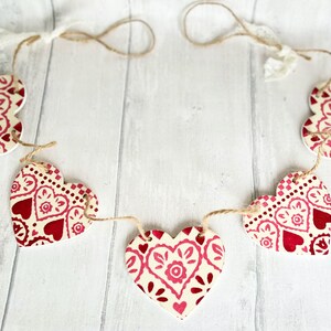 Handmade Wooden Heart Bunting Heart Garland Emma Bridgewater Red Sampler Decoupaged image 5