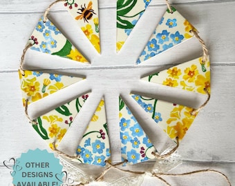 Wooden Bunting | Emma Bridgewater Inspired | Decoupaged Designs | 5 Flags or 10 | Spring Summer Bunting