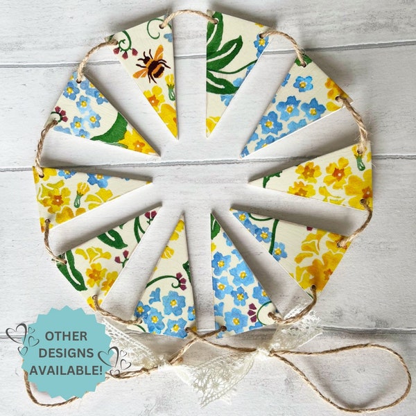 Wooden Bunting | Emma Bridgewater Inspired | Decoupaged Designs | 5 Flags or 10 | Spring Summer Bunting