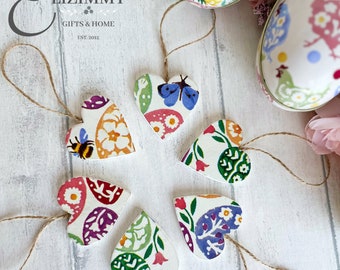 Small Heart Easter Tree Decorations. Set of 6. Emma Bridgewater Inspired Designs. Spring Decor Easter Decorations