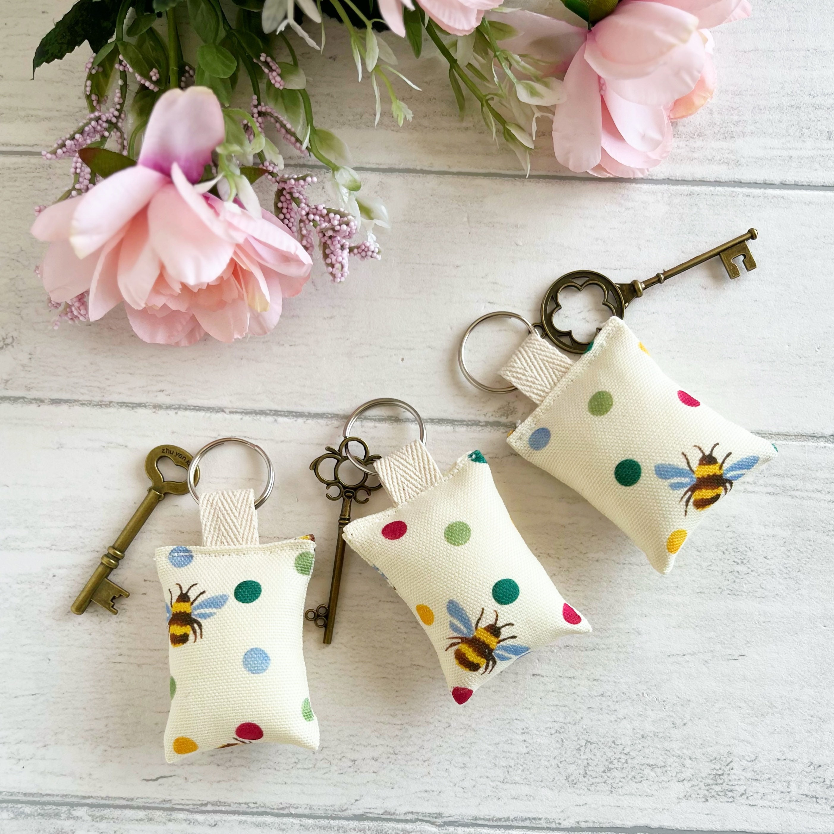 Bees and Polka Dots Handmade Fabric Key Rings Emma Bridgewater