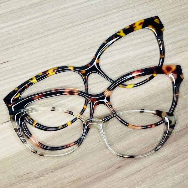 Triple Stripe  Accent Tortoise Translucent Acrylic Topper For Interchangeable Magnetic Glasses