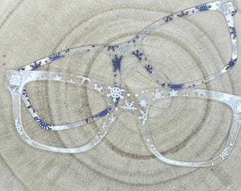 Copriocchiali in acrilico traslucido a forma di fiocco di neve per occhiali magnetici intercambiabili