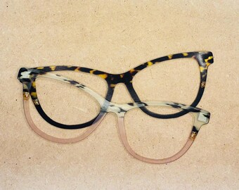 Translucent Gold Glitter Accent Split Tortoise  Acrylic Topper For Interchangeable Magnetic Glasses