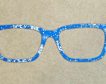 Snowflakes over Blue Acrylic Eyewear Toppers for Interchangeable Magnetic Glasses