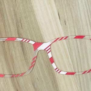 Candy Cane Translucent Acrylic Eyewear Topper for Interchangeable Magnetic Glasses
