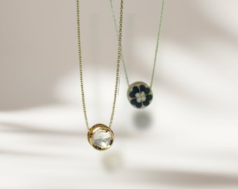 18k Weißgold Diamant Solitär Anhänger, handgemachter Schmuck, zierliche Goldkette, 4. Juli, Geschenk für sie, Unabhängigkeitstag, Edelstein Anhänger
