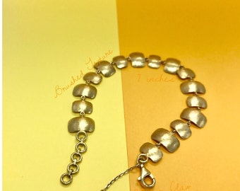 Gift for Mothers day , Gold Bracelet With Brushed Finish Square Links,Made in Silver,Simple Bracelet, Delicate Bracelet, Adjustable Bracelet