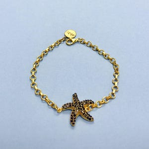 Starfish Gold Chain Bracelet, Gold And Silver Bracelet, Black Spinel Beads Bracelet, 7.5 Inch Silver Stacking Bracelet, Mothers day gift