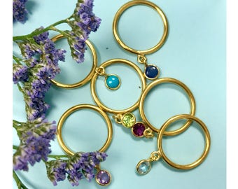 Gemstone Dangle Rings, Dangling Stone Rings, Dangle Charm Rings, Gemstone Rings, Playful Rings, Stackable Rings, Trendy Rings, Bezel Charms