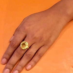 Lemon Quartz Ring, Yellow Quartz Ring, Round Bezel Gemstone Ring, Minimalist Ring, Statement Ring, Gift For Her, Sterling Silver Ring