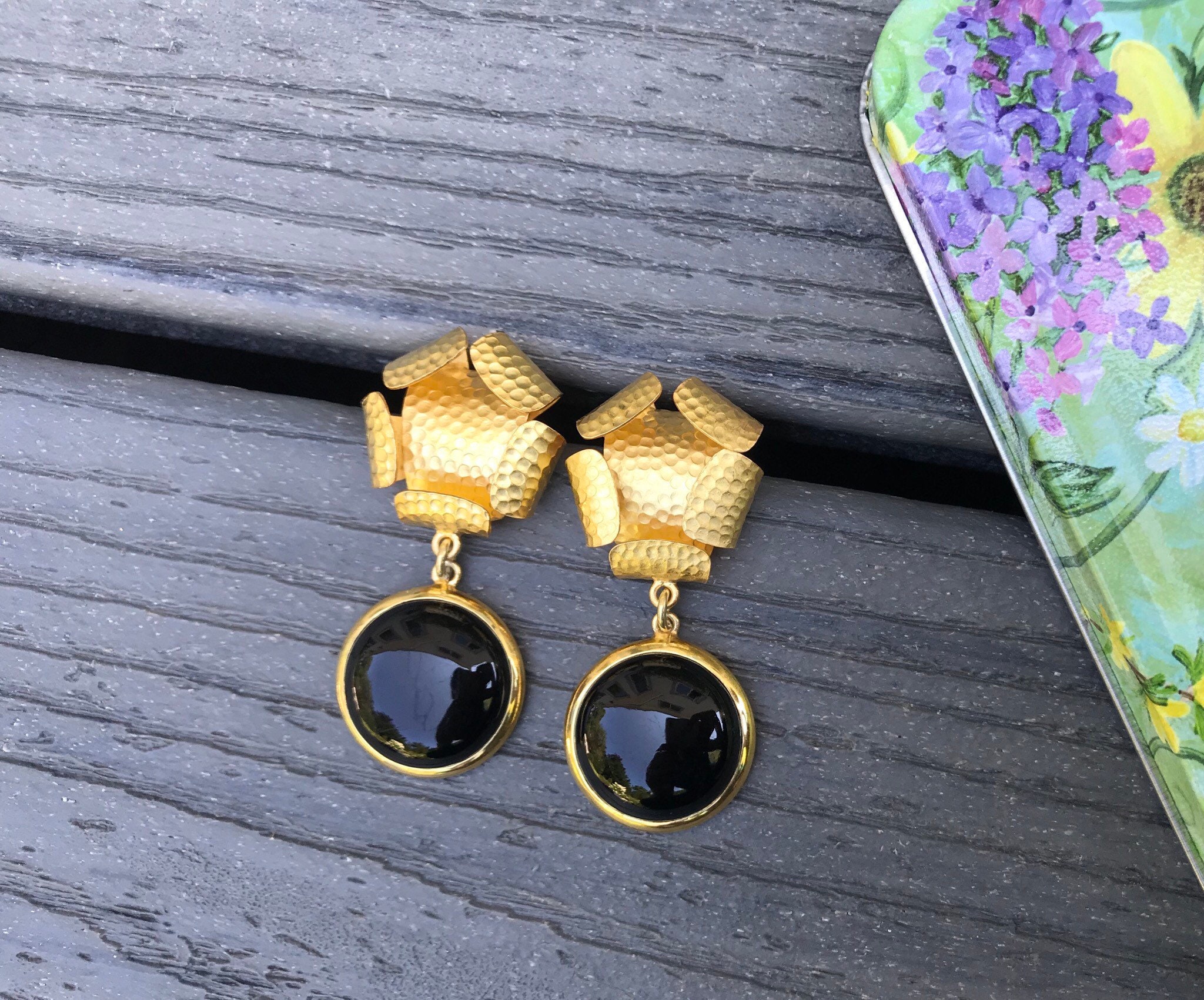 Black Onyx 18k Gold Plated 925 Sterling Silver Bezel Handmade Dangle Earrings Black Onyx 18k Gold Plated 925 Sterling Silver Bezel Handmade Dangle Earrings
