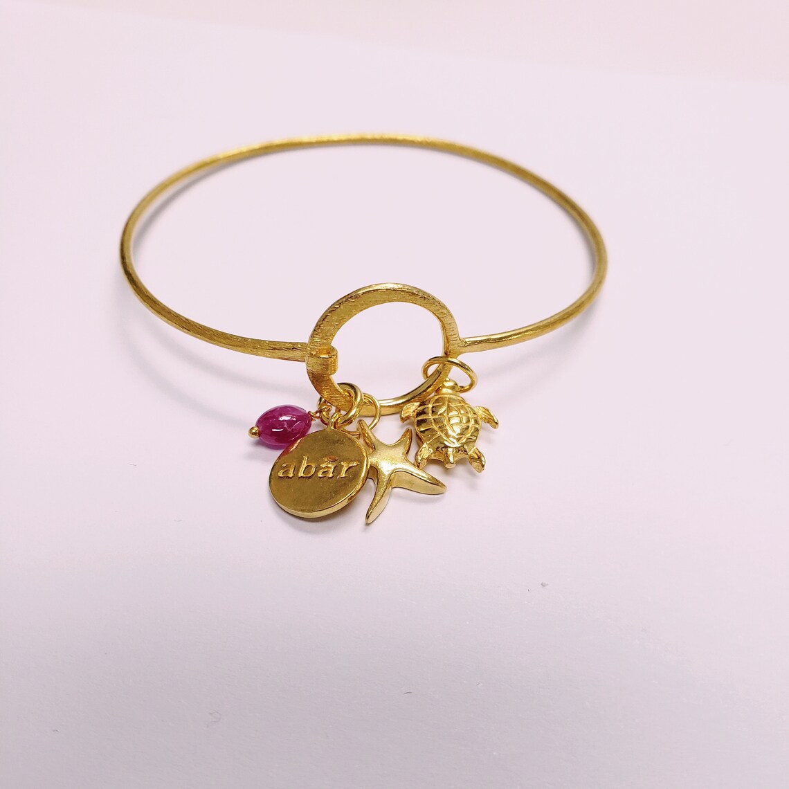 Stunning Ruby Charm Bracelet 22k Gold Plated Sterling Silver - Etsy