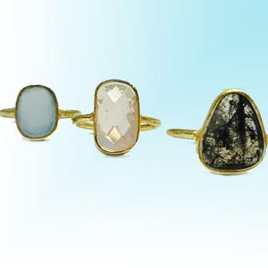 Stacking Rings / Rose Quartz, Rutilated Quartz and Chalcedony Rings/ Gemstone Rings/ Gold Stackable Rings/Minimal Ring