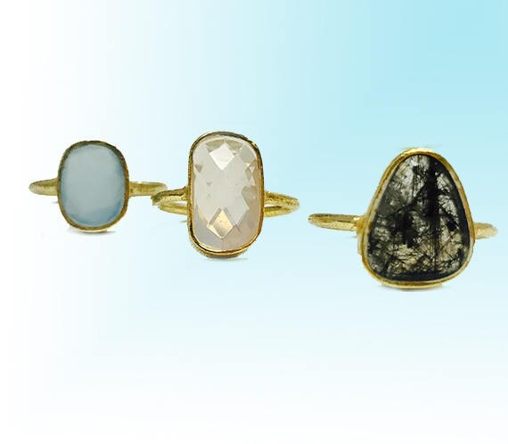 Stacking Rings / Rose Quartz, Rutilated Quartz and Chalcedony Rings/ Gemstone Rings/ Gold Stackable Rings/Minimal Ring