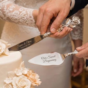 Engraved Cake Cutting Set, Wedding Flutes Knife Set With Romance, Mr Mrs Cake Server, Minimalist Rustic Vintage Classic Engagement Gift