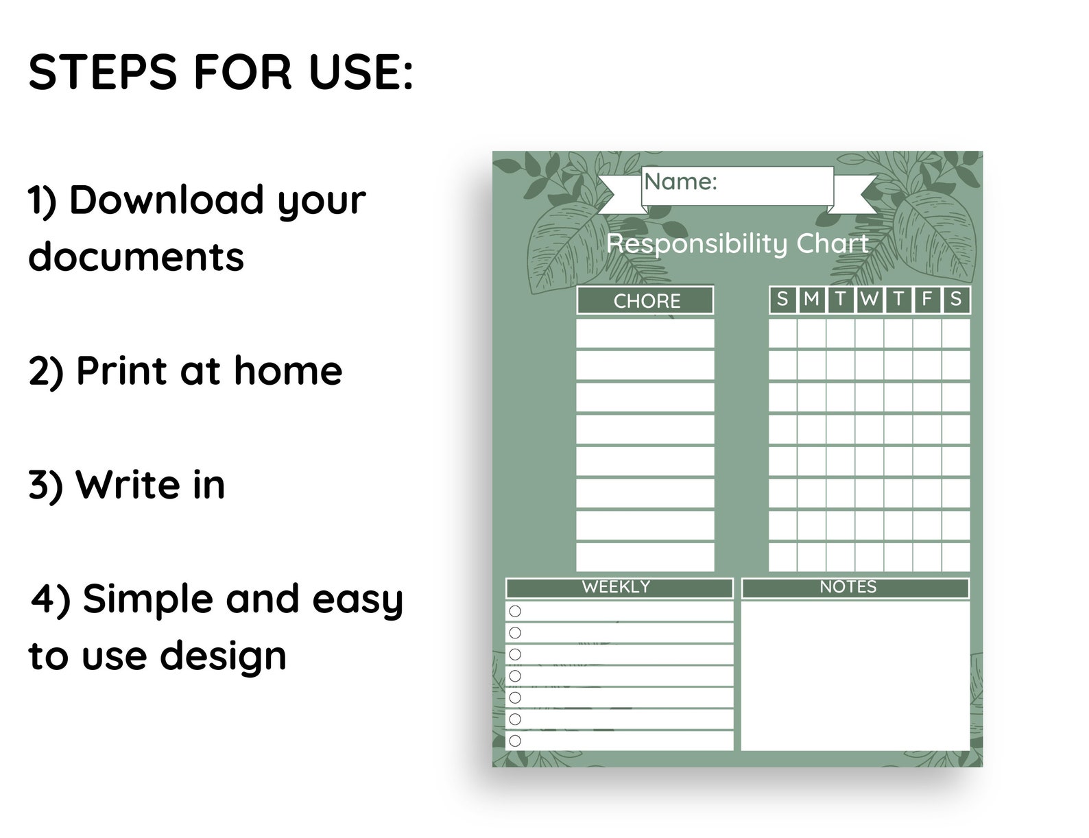Teen Responsibility Checklist Printable Chore Chart for - Etsy Finland